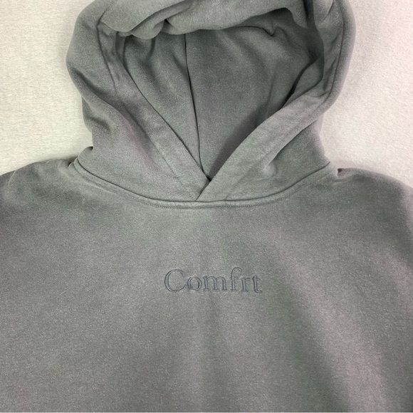 Comfrt Signature Fit Hoodie Mens Large Gray Embroidered Pullover Sweatshirt - Picture 3 of 12